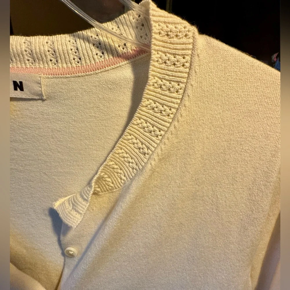 Emilia Cotton Crew Cardigan Warm Ivory NWOT - Picture 3 of 5